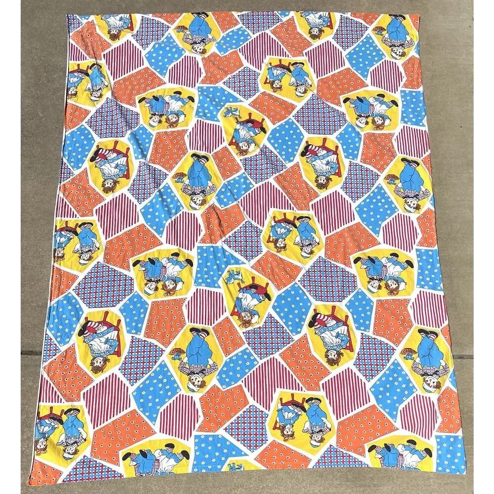 Vintage Raggedy Ann & Andy Bobbs Merrill Twin Bedspread Flat Sheet 70s READ